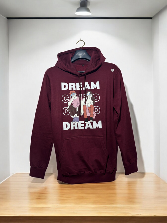 CUiTO™ Couple Maroon Cotton Printed  Hoodie 320 GSM