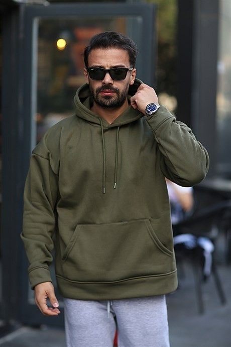 CUiTO™ Cotton Army Green Plain Hoodie 320 GSM