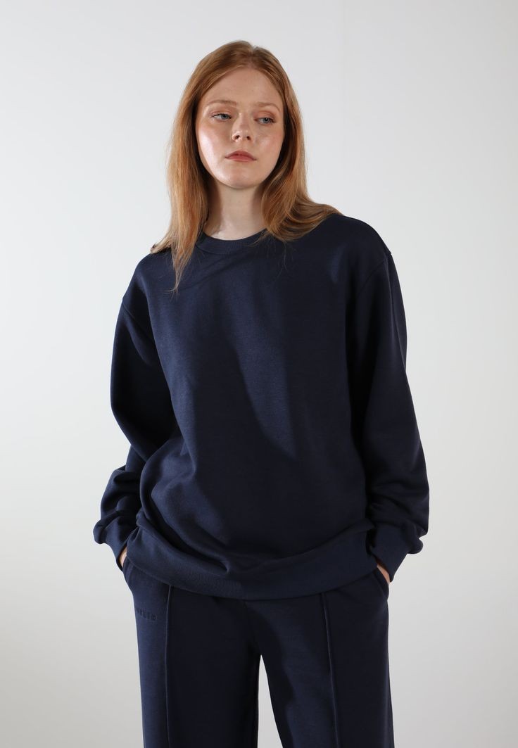 CUiTO™ Cotton Navy Blue Plain Sweat Shirt 320 GSM