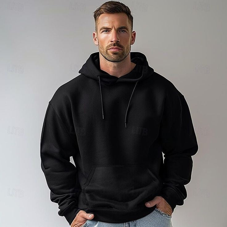 CUiTO™ Droupshoulder Black Plain Hoodie 430 GSM