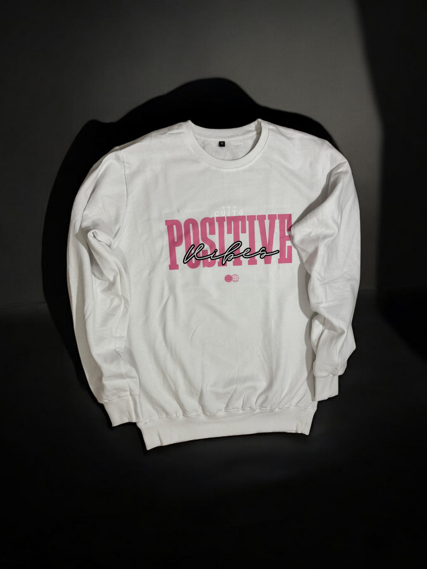 CUiTO™ White  Sweat shirt Cotton 320 GSM Printed Pink Posetive Design