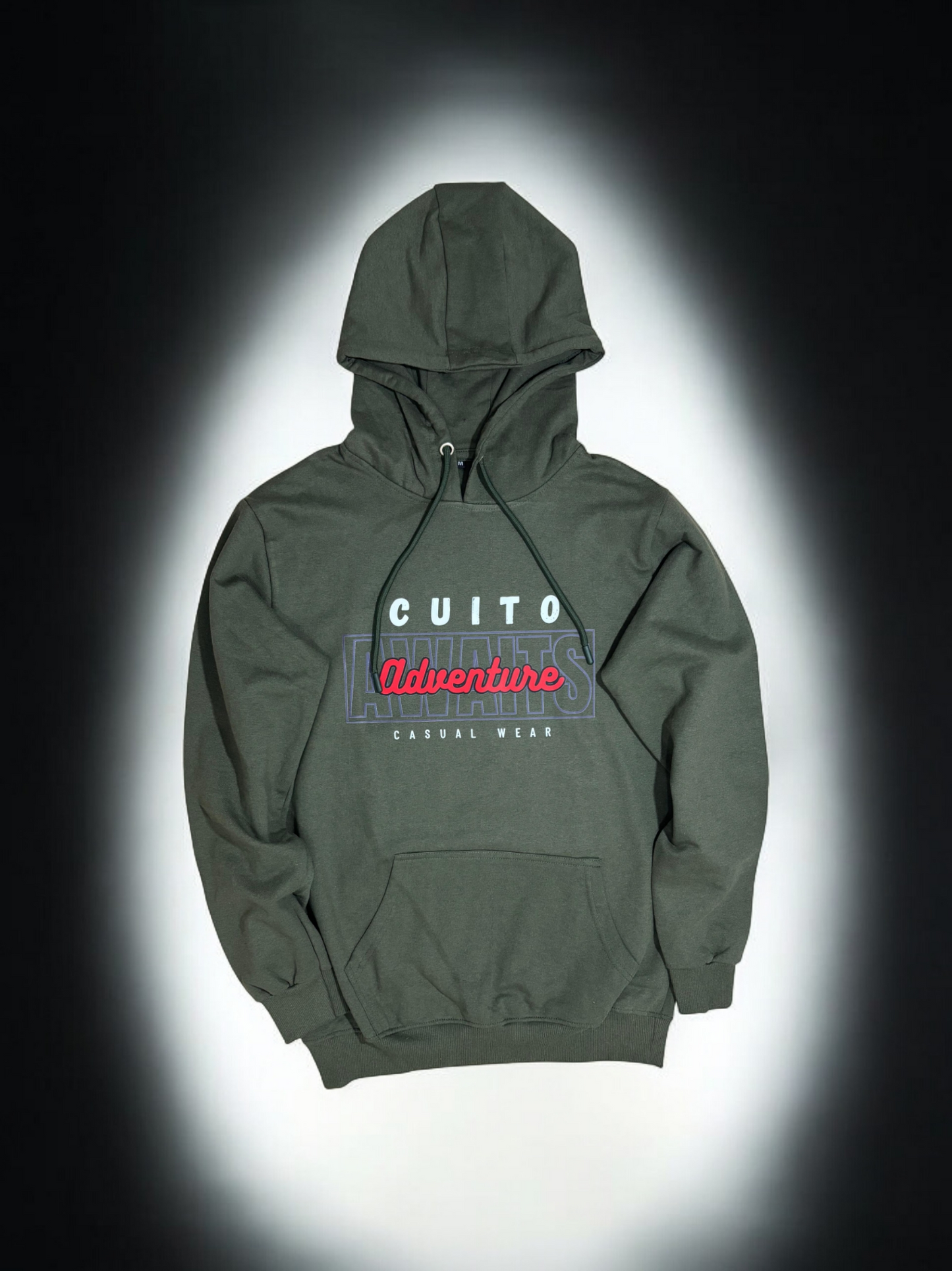 CUiTO™ Army Green Cotton Hoddie 320 GSM Adventure Printed Design