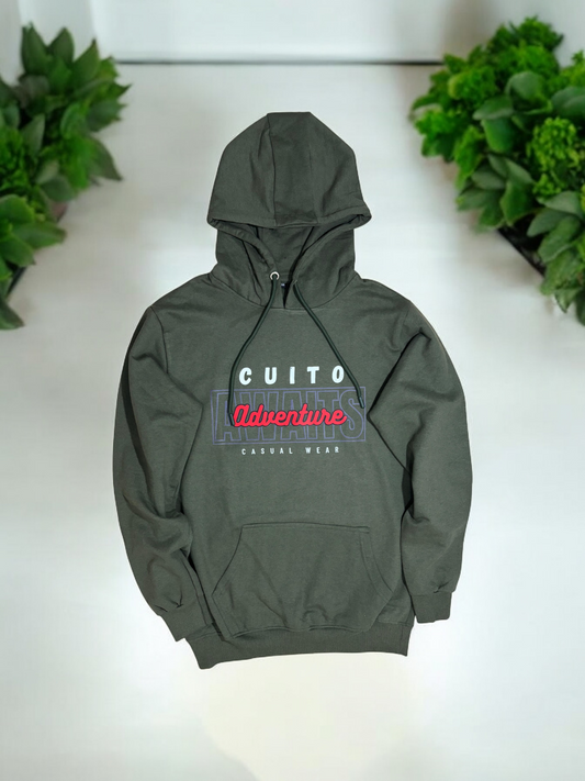 CUiTO™ Army Green Cotton Hoddie 320 GSM Adventure Printed Design