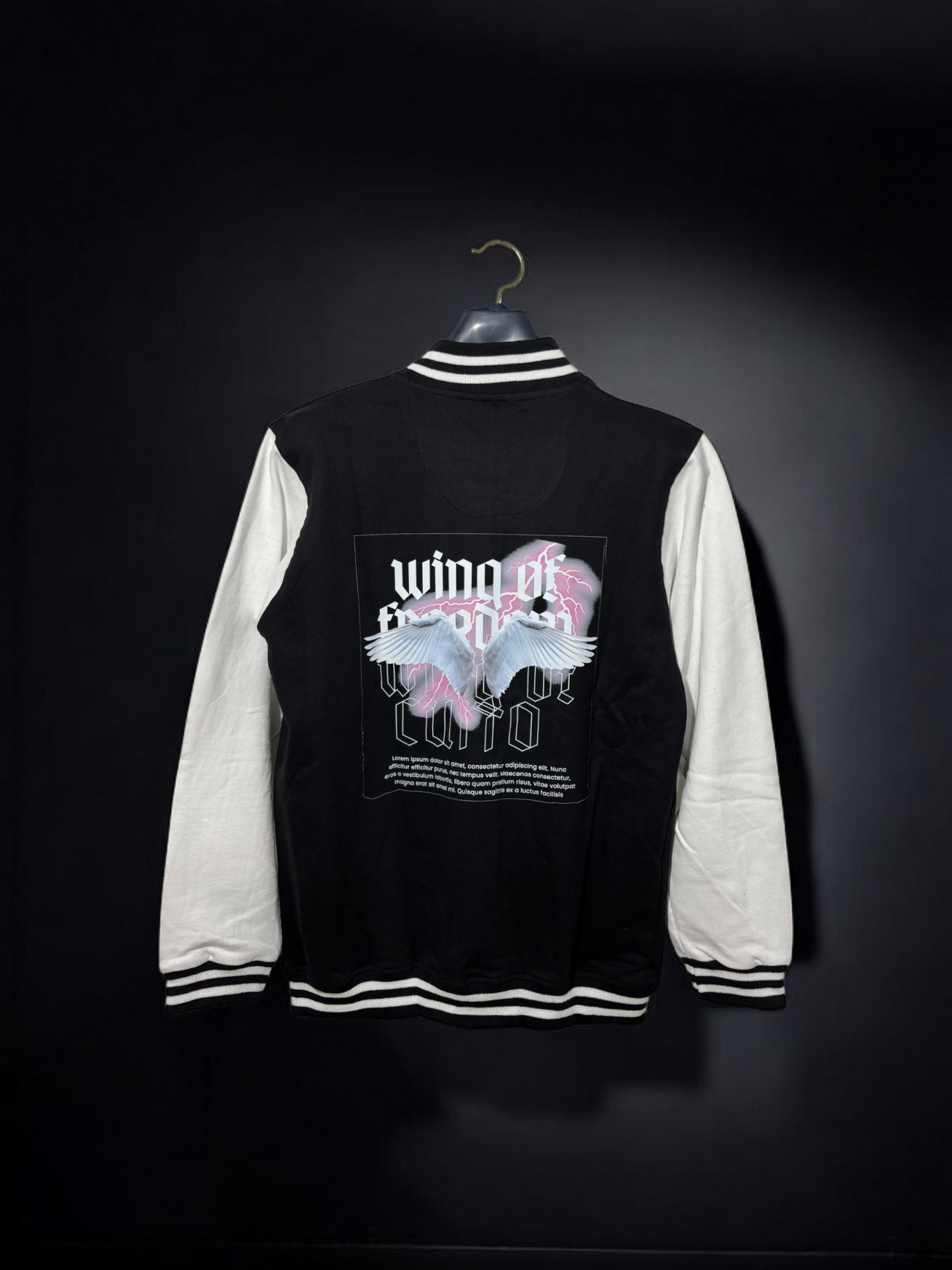 CUiTO™ Black versity Jacket Cotton 320 GSM Feather Printed Design