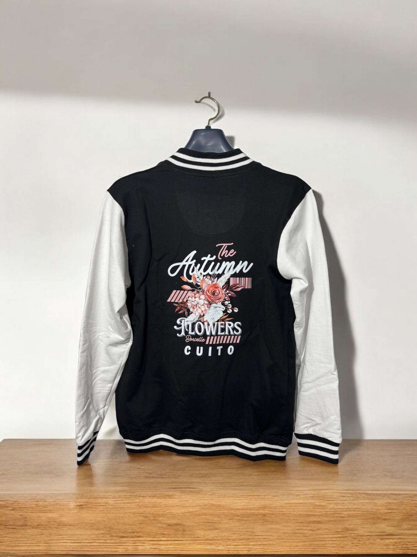 CUiTO™ Black Versity Jacket Cotton 320 GSM Flowers Design