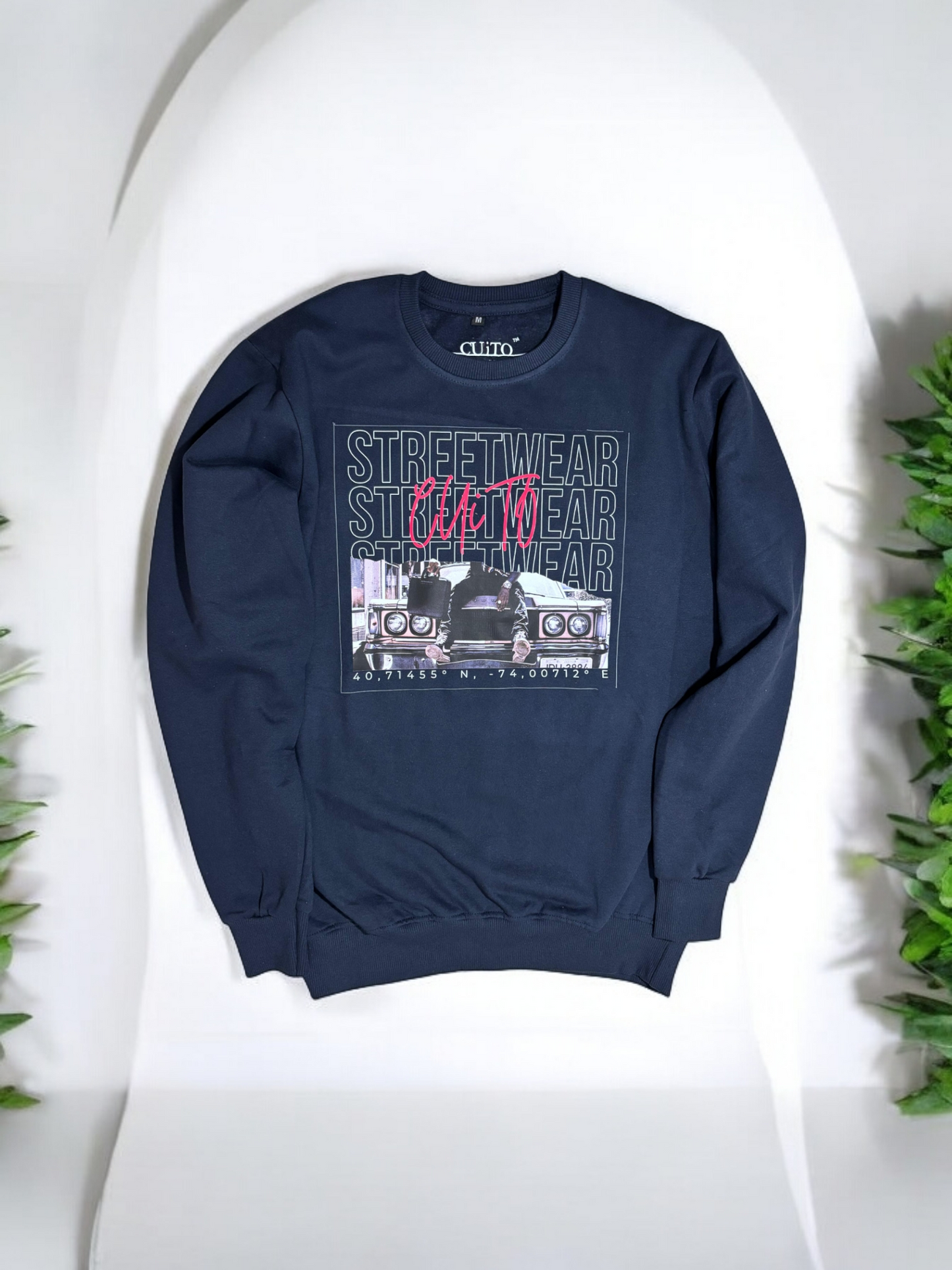 CUiTO™ Navy Blue Sweat shirt 320 GSM Printed Street Wear Design