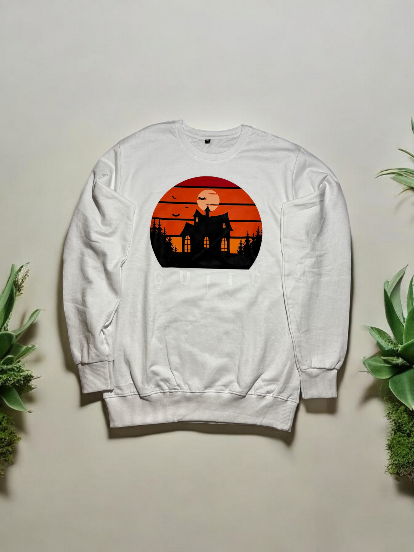 CUiTO™ White Sweat shirt Cotton 320 GSM Printed House Design