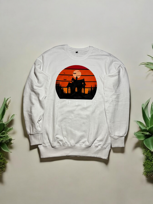 CUiTO™ White Sweat shirt Cotton 320 GSM Printed House Design