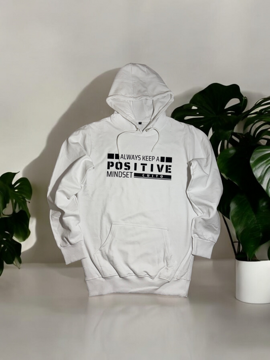 CUiTO™ White Cotton Hoodies 320 GSM Printed Posetive Design