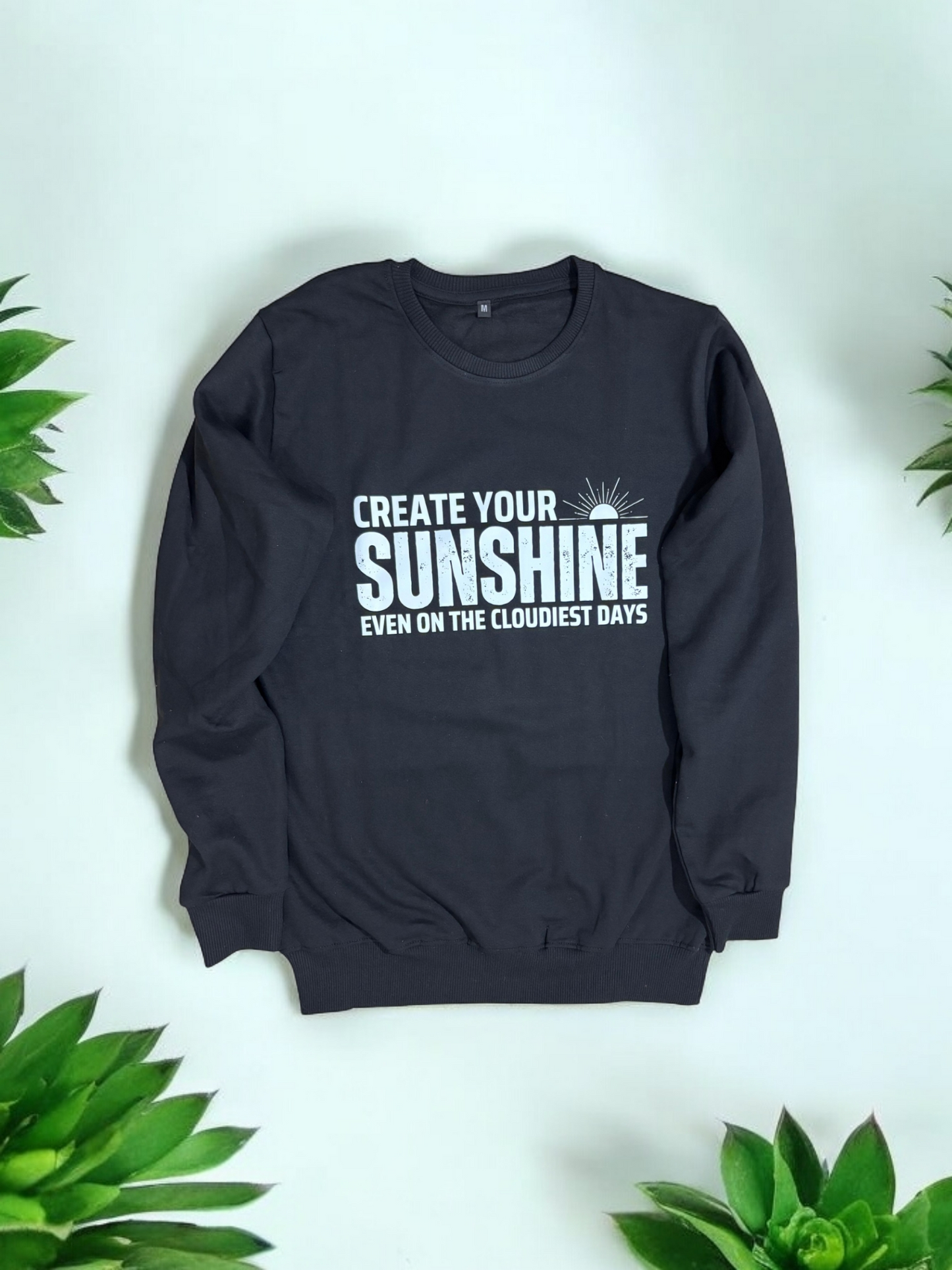 CUiTO™ Black Sweat Shirt 320 GSM Printed Sunshine Design