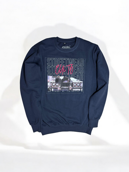 CUiTO™ Navy Blue Sweat shirt 320 GSM Printed Street Wear Design