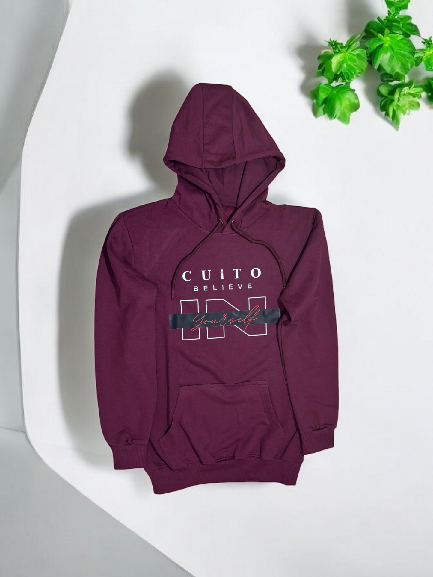 CUiTO™ Maroon Cotton Hoodies 320 GSM Printed Belive in Design